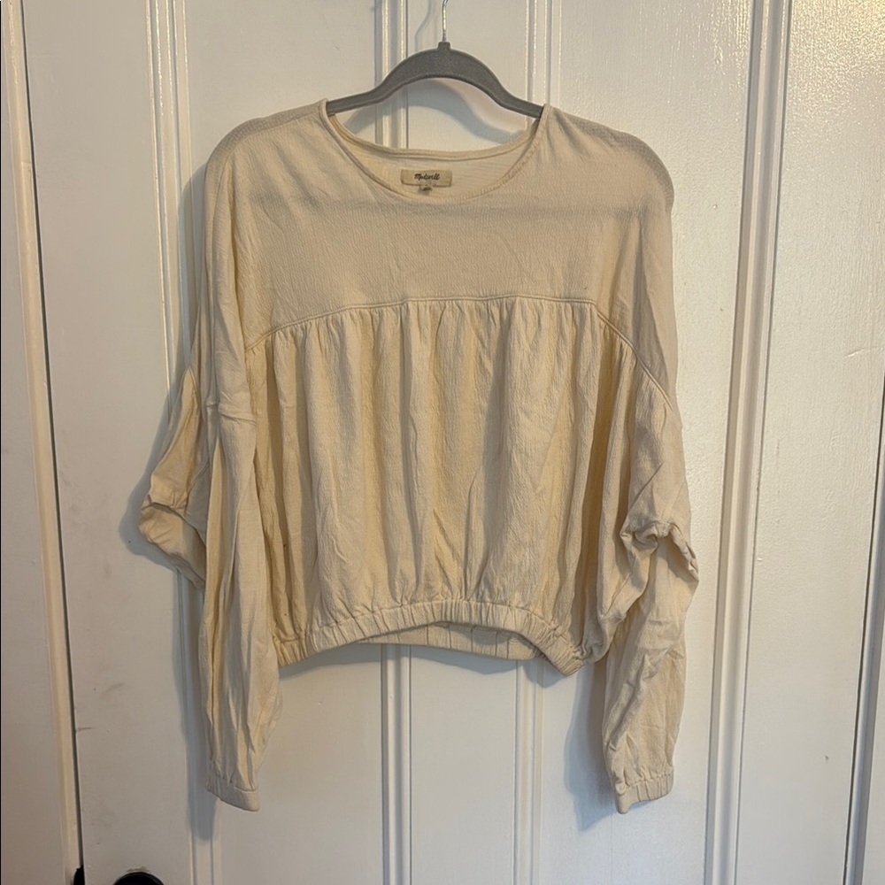 Free People Cream Boxy Long Sleeve Sweatshirt